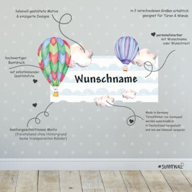 Türaufkleber Heißluftballons mit Wunschnamen